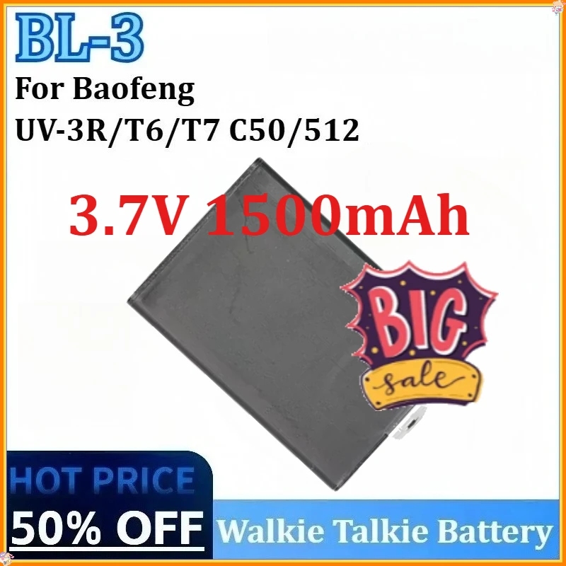

For Baofeng UV-3R Walkie Talkie Battery for T6/T7 C50/512/BF-UV3R Two Way Radio Accessories Radio Battery New BL-3 3.7V 1500mAh