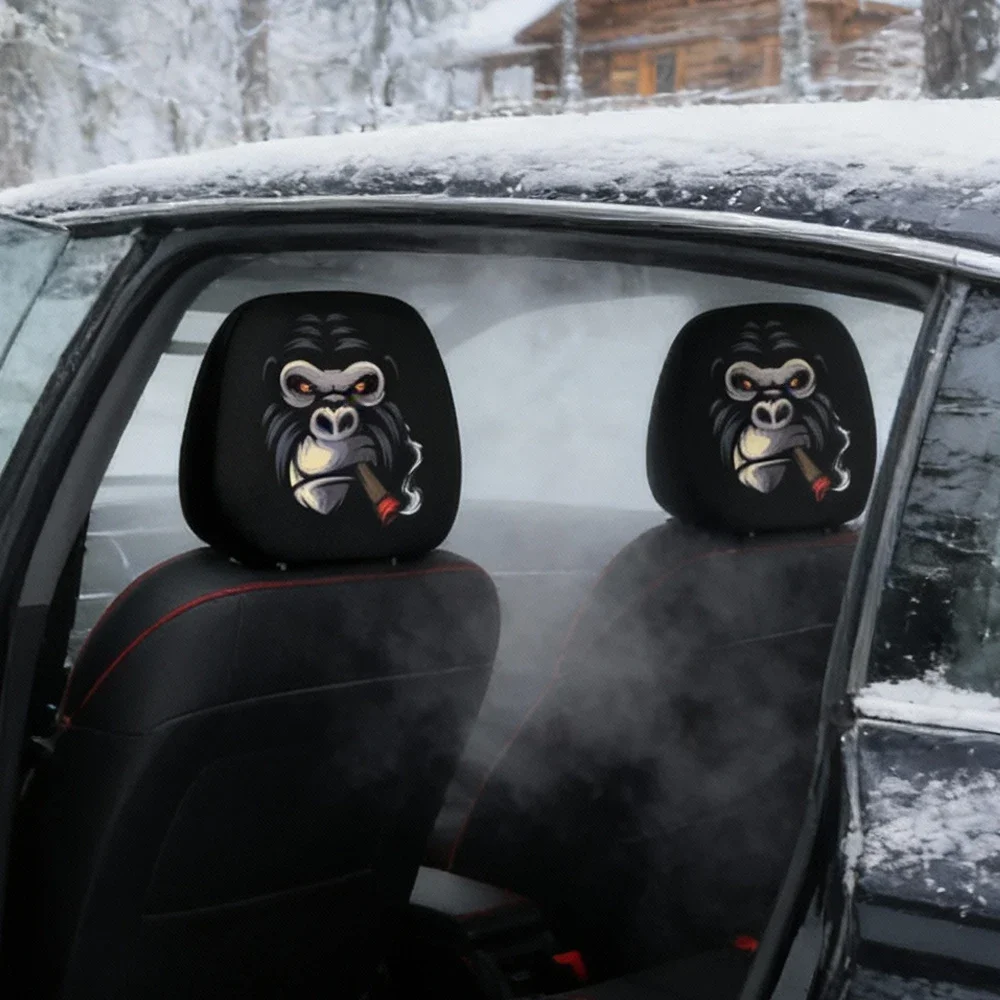 Smoking Gorilla Auto-Kopfstützenabdeckung, doppelseitiger Halt-Kopfstützenschutz, coole Auto-Innendekoration für Männer