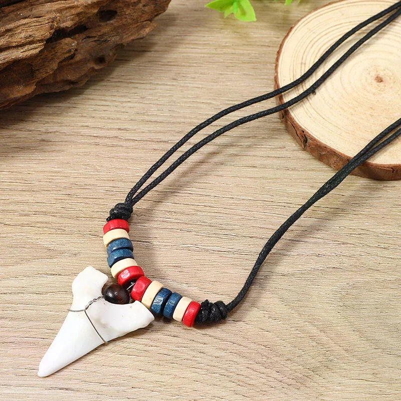 1Pc Women's Men's Necklace Hawaii Jewelry Handmade Imitation Shark Teeth Pendant New Zealand Maori Tribal Bone Choker