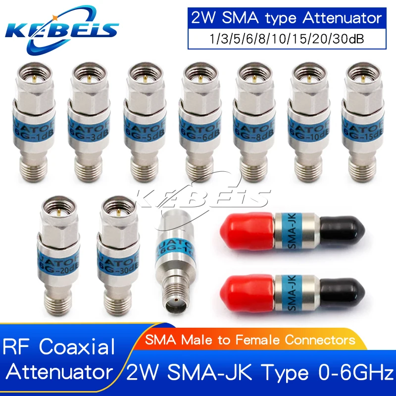 1PCS SMA Attenuators 2W DC-6GHz SMA Male to Female RF Coaxial Fixed Attenuator 1/3/5/6/8/10/15/20/30dBi 50ohm SMA Connectors