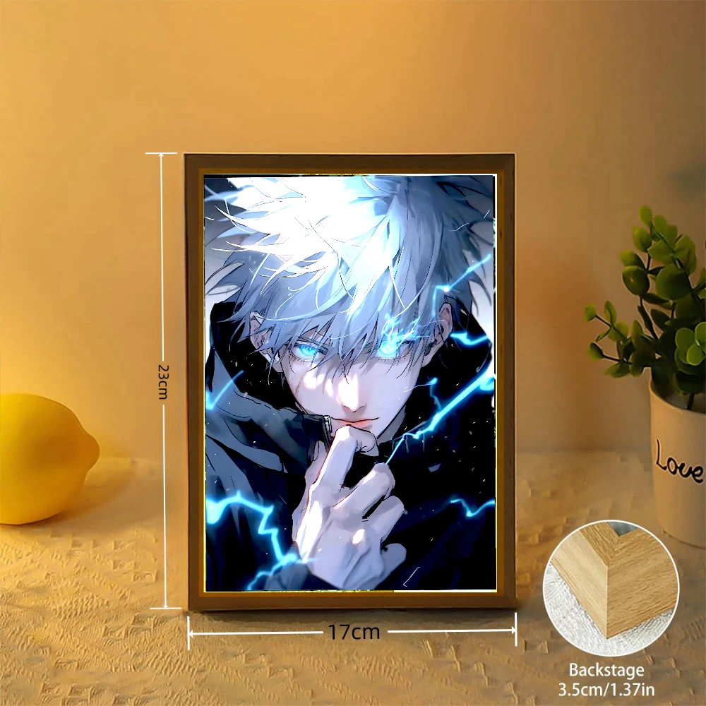 Anime Figure Jujutsu Kaisen Light Painting Photo Frame Action Figures Satoru Gojo Led Night Light Bedroom Decor Gifts Moon Lamp