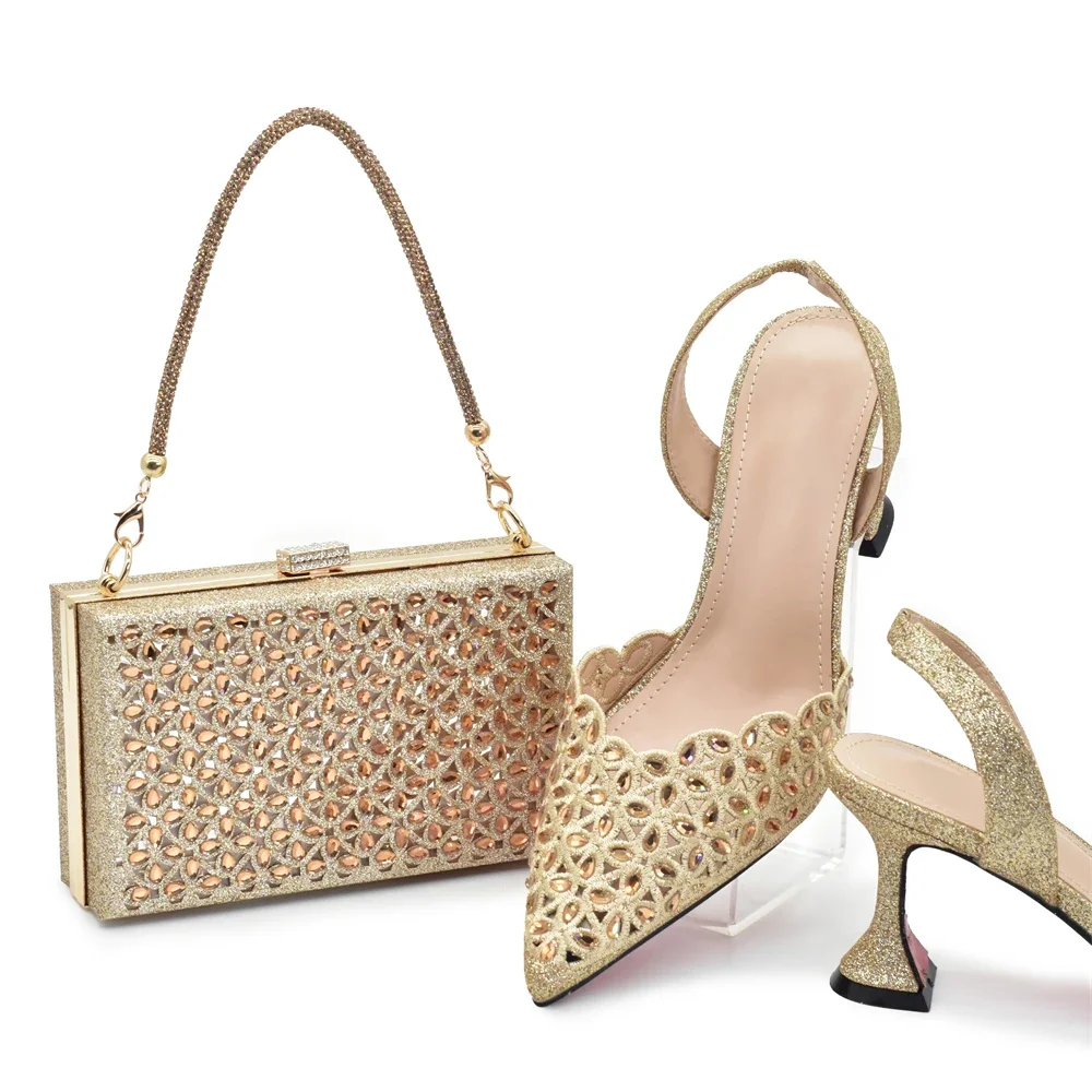 Shoes and Bags Set for Women 2024 Italian Rhinestone Luxury Shoe and Bag Set for Party in Women Elegant Heeled Shoes for Women