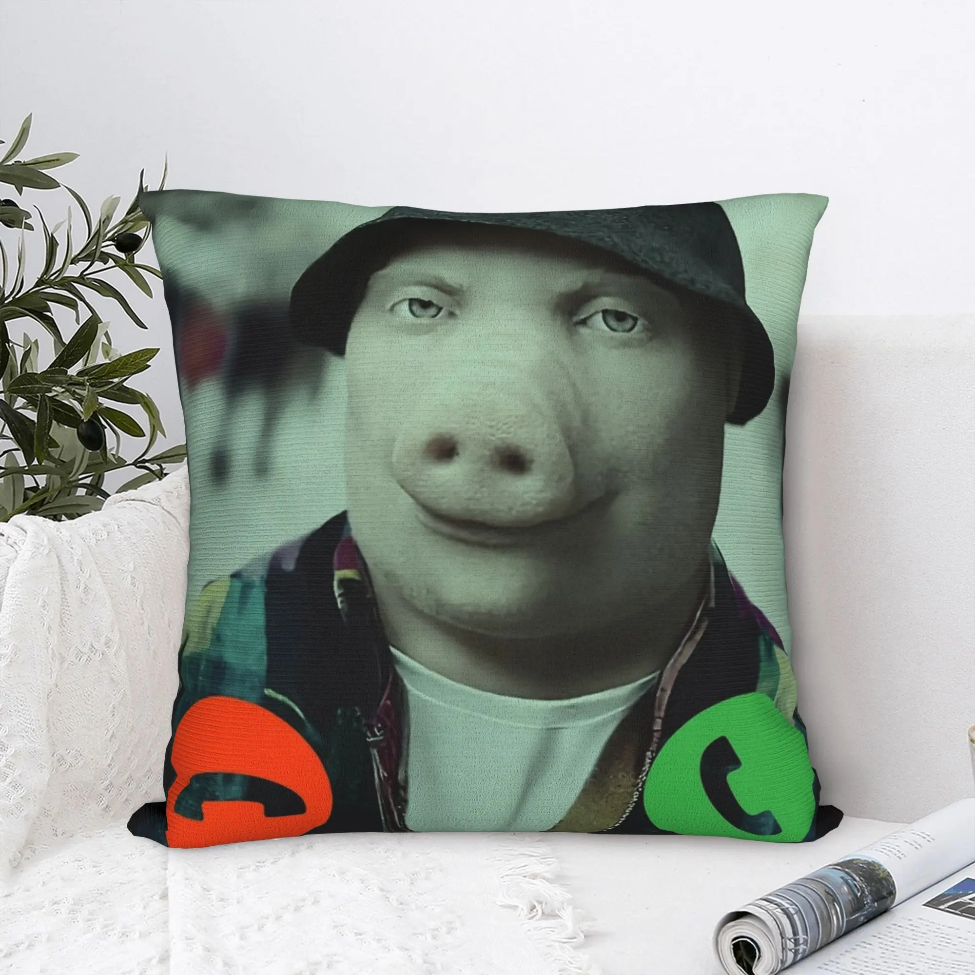 John Pork Calling  Square Pillow Covers Polyester Living Room  Cushion Case Funny Decor Throw Pillow Case 45*45