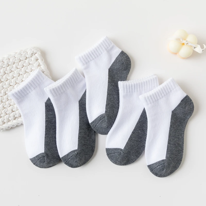 5 Pairs/Lot 2024 New Summer Children Socks Cotton Kids Teen Fashion Black White Gray For 1-12 Years Student Baby Girl Boy Socks