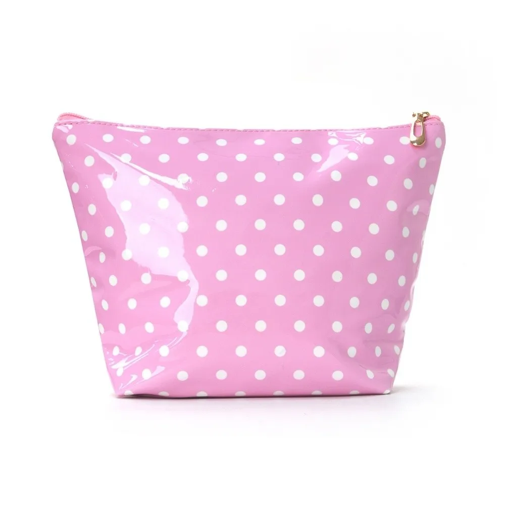 Glossy Polka Dot Cosmetic Bag Waterproof PU Material Makeup Pouch Large Capacity Portable Design Handheld Makeup Pouch