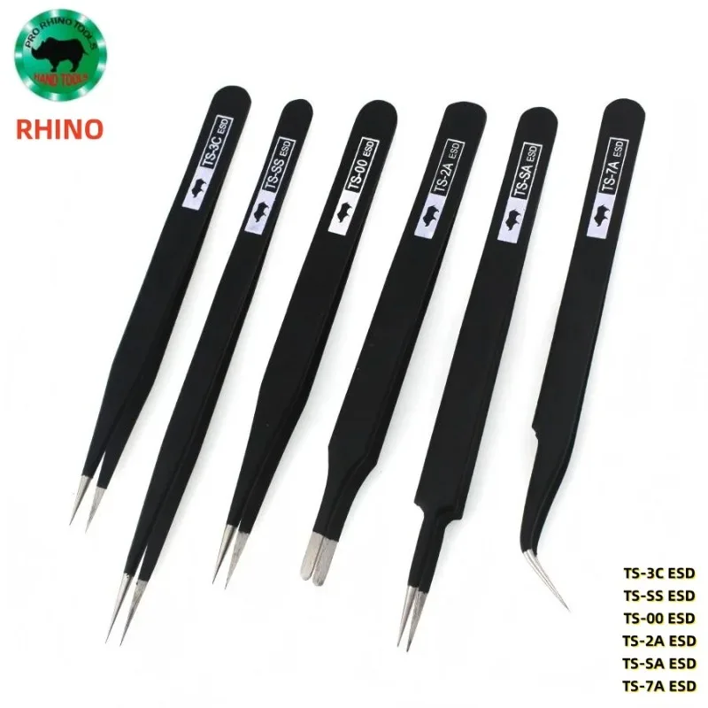 Japan RHINO ESD Tweezers (TS-00/2A/3C/7A/SA/SS) - Precision Anti-Static, for Watch/Cell Phone Repair, Hand Tool