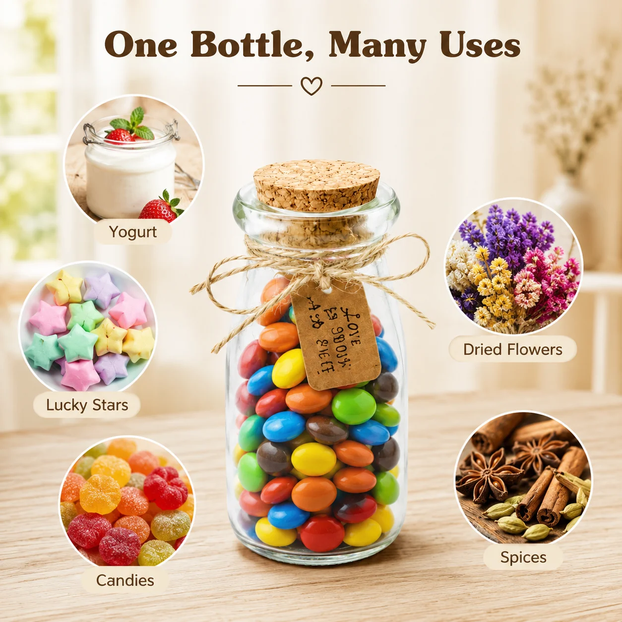 100ml Lead-Free Small Lucky Star Glass Bottle Cork Pudding Gift Wish Yogurt Milk Party Supplies Bottles Candle Jar