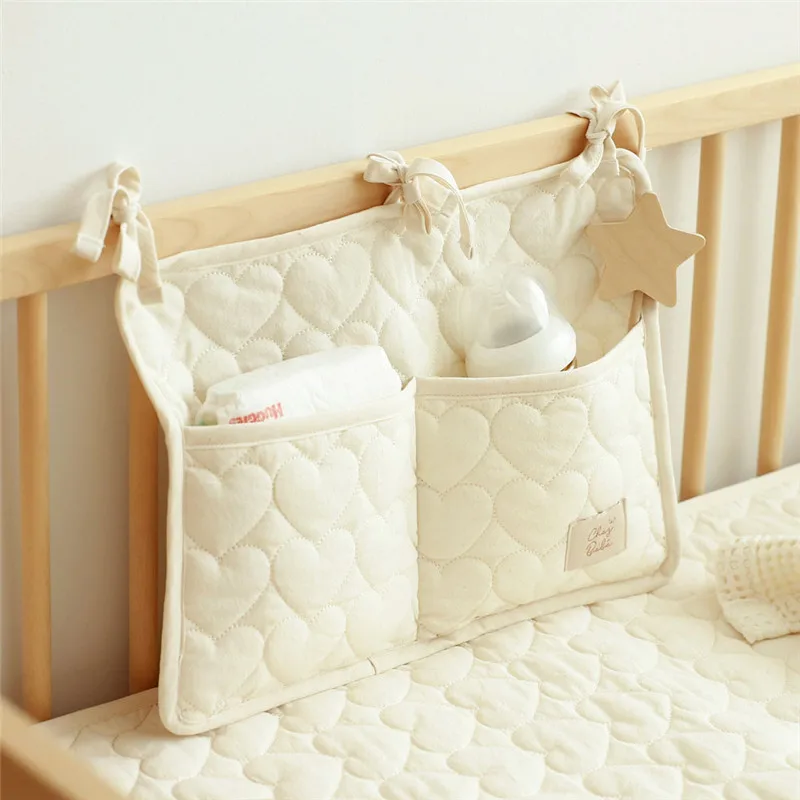 Baby Crib Storage Hanging Bag Solid Color Cart Stroller Bag Milk Bottle Baby Toys Bedside Diaper Organizer Bag