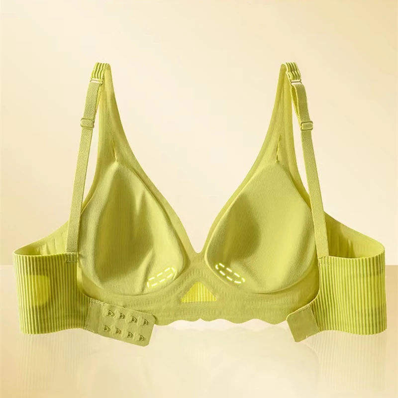 Soutien-gorge sans couture pour femme, soutien-gorge fin rayé, soutien-gorge semi-fixe, bonnet non amovible, sous-vêtement grande poitrine, design