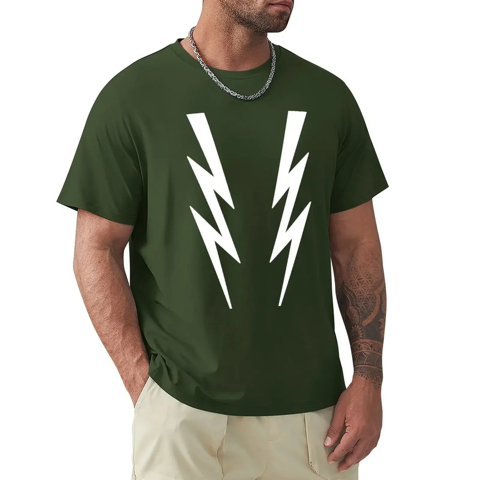 

White lightening bolts on green - Boosh inspired T-Shirt summer tops kawaii clothes t shirts for men cotton