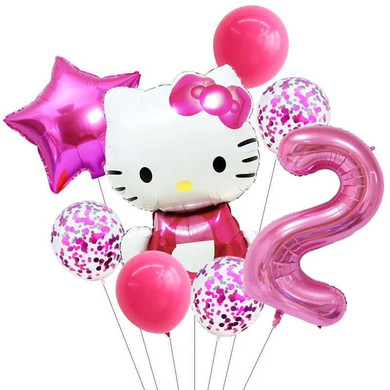 8pcs Hello Kitty Foil Balloons set anime cat Confetti Latex Balloon Kids Birthday Party Decorations Balloon Baby Shower Supplies