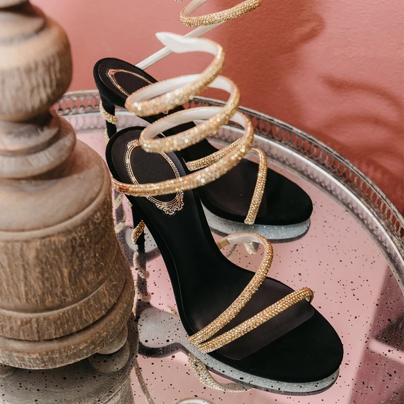 

Новые римские босоножки на высоком каблуке с открытым носком, босоножки на тонком каблуке 8 см, роскошные сексуальные туфли на высоком каблуке со стразами ﻿