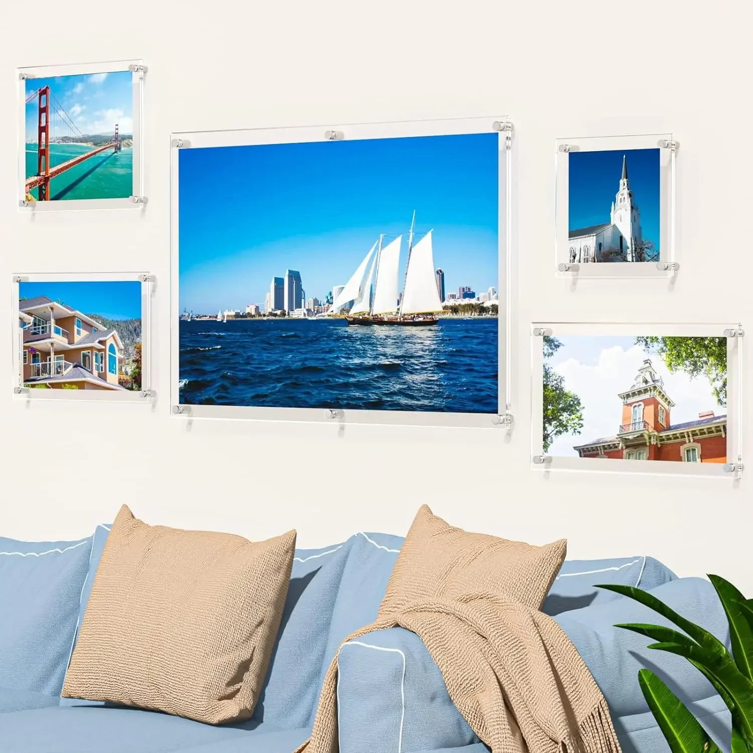 Clear Acrylic Wall Mount Floating Frameless Picture Frame Up to 18x24 Photo for Poster Photography Frames-Double Panel