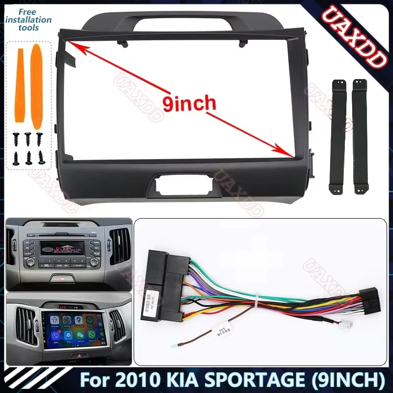 2 Din Car Radio Plastic Fascias Panel Dashboard Frame Installation GPS Android Multimedia Playe cables For2010KIA SPORTAGE 9INCH