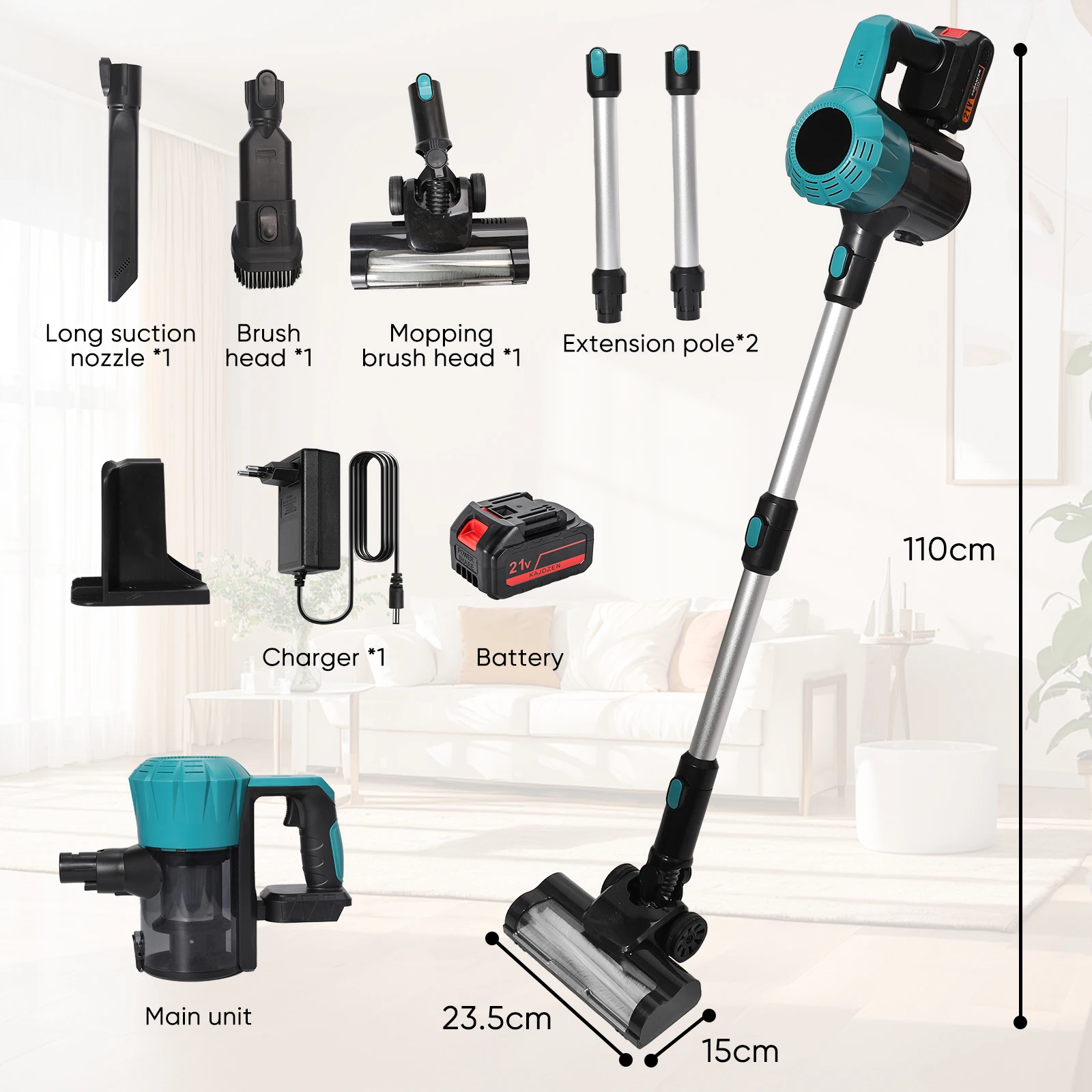 3800W 30KPa Bürstenloser Akku-Staubsauger, 2-in-1 Handstaubsauger mit 1,5L großem Staubbehälter, LED-Licht, 5-stufige HEPA-Filtration, kompatibel mit Makita 18V Akku für Zuhause, Auto, Büro – Detail 6