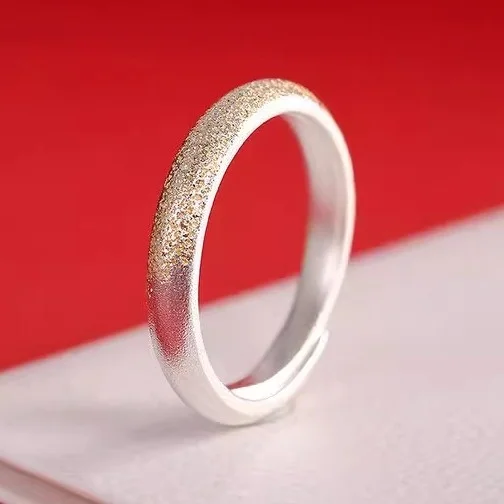 Fashionable Commuter Open Ring Silver 9999 Sandblasted Gilded Simple Unisex Ring by Mongke Silver Brand New Fashion Jewelry