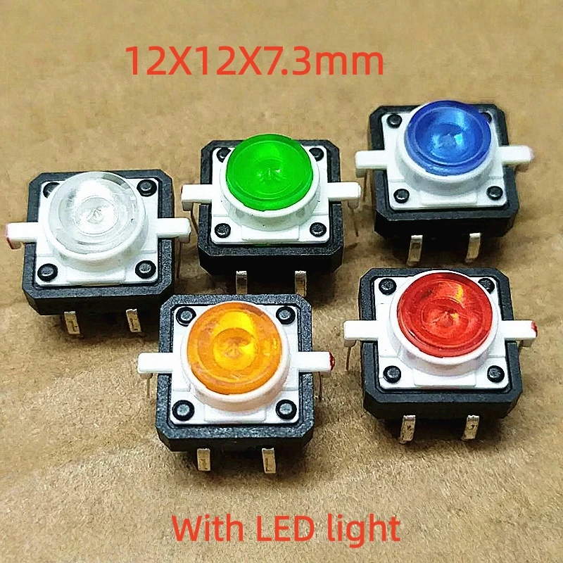 5PCS 12*12*7.3mm 4pin Tactile Tact Mini Push Button Switch with LED Light 12x12x7.3mm 4p Vertical Micro Switch 5 color