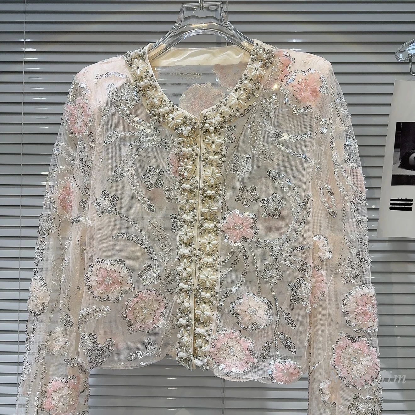 2025 Spring and Summer New French Haute Couture Pearl Edge Sequins Embroidered Organza Short Coat Top Women Luxury Jackets