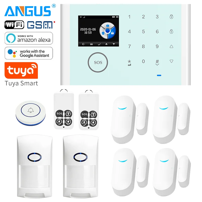 ANGUS Tuya  WIFI Home Security Alarm System App Control Compatible with Alexa Wireless Burglar Alarm