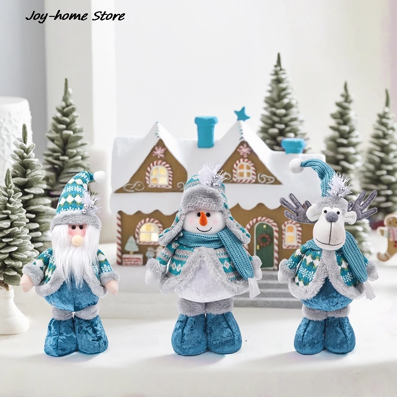 Christmas Decorations Retractable Santa Claus Snowman Elk Blue Figurine Doll Decoration Ornaments Christmas Gifts