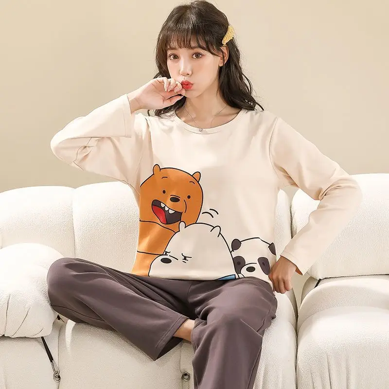 Anime Cartoon One Piece Luffy Women\'s Pure Cotton Pajamas Spring and Autumn New Long Sleeve Large Size Cute Home Clothes Set