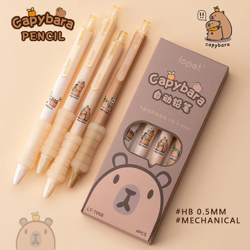

4 Pcs/Set Kawaii Capybara Automatic Pencil Cute 0.5mm Black Lead Soft Touch Writing Mechanical Pencils Student School Stationery