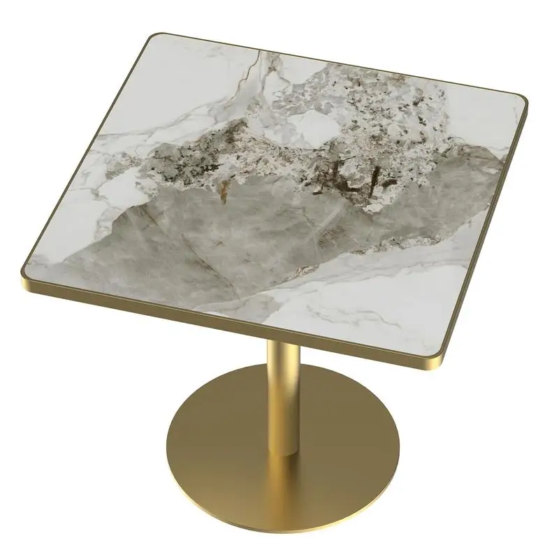 طاولة طعام مربعة بتصميم طاولة بيسترو مقاس 31.5 بوصة مع سطح من الرخام الصناعي، سهلة التجميع وإطار معدني متين