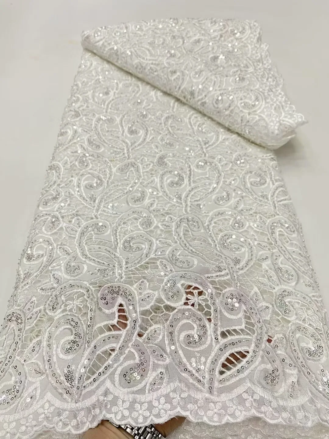 

Premium Nigerian Lace Fabric for Wedding Dress & Bridal Gown - Embroidered Tulle,Soft Cotton Damask,High Quality Material 5Yards