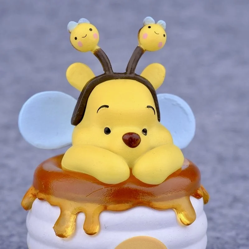 

Cute Bee Winnie The Pooh Figure Honey Pot Model Disney Doll Car Dashboard Desktop Ornament Cake Topper Kids Gift Collection