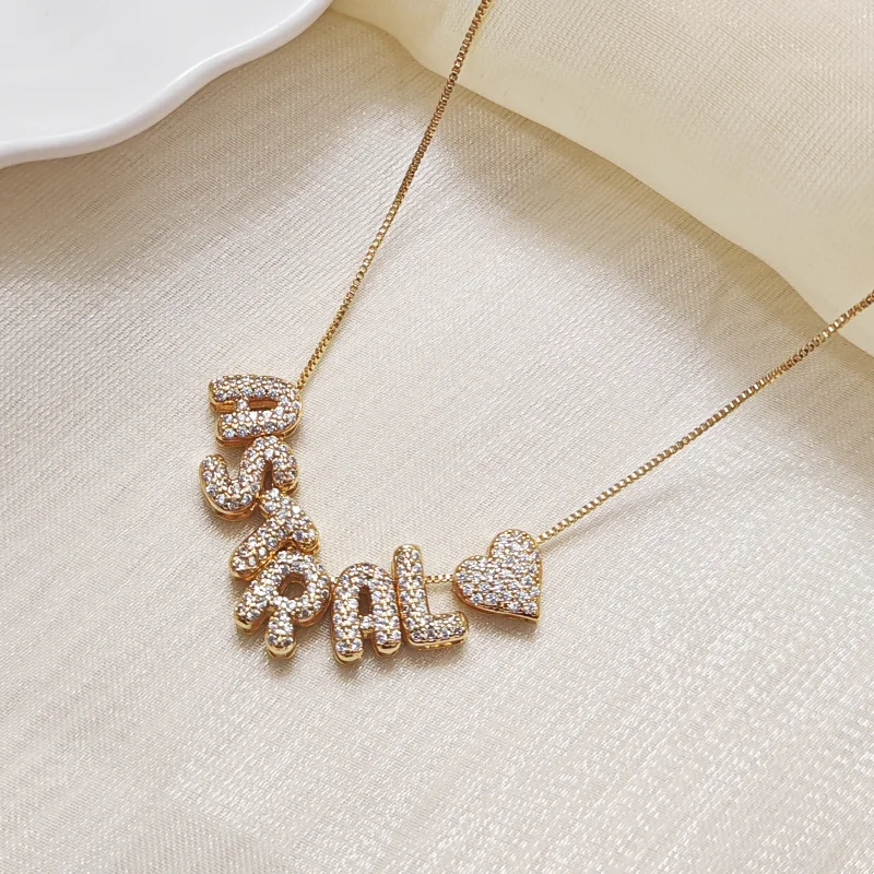 Customized Sparkling Zircon 3D Bubble Letter Name Necklace DIY 26 Initial Letter Necklace Jewelry Gift