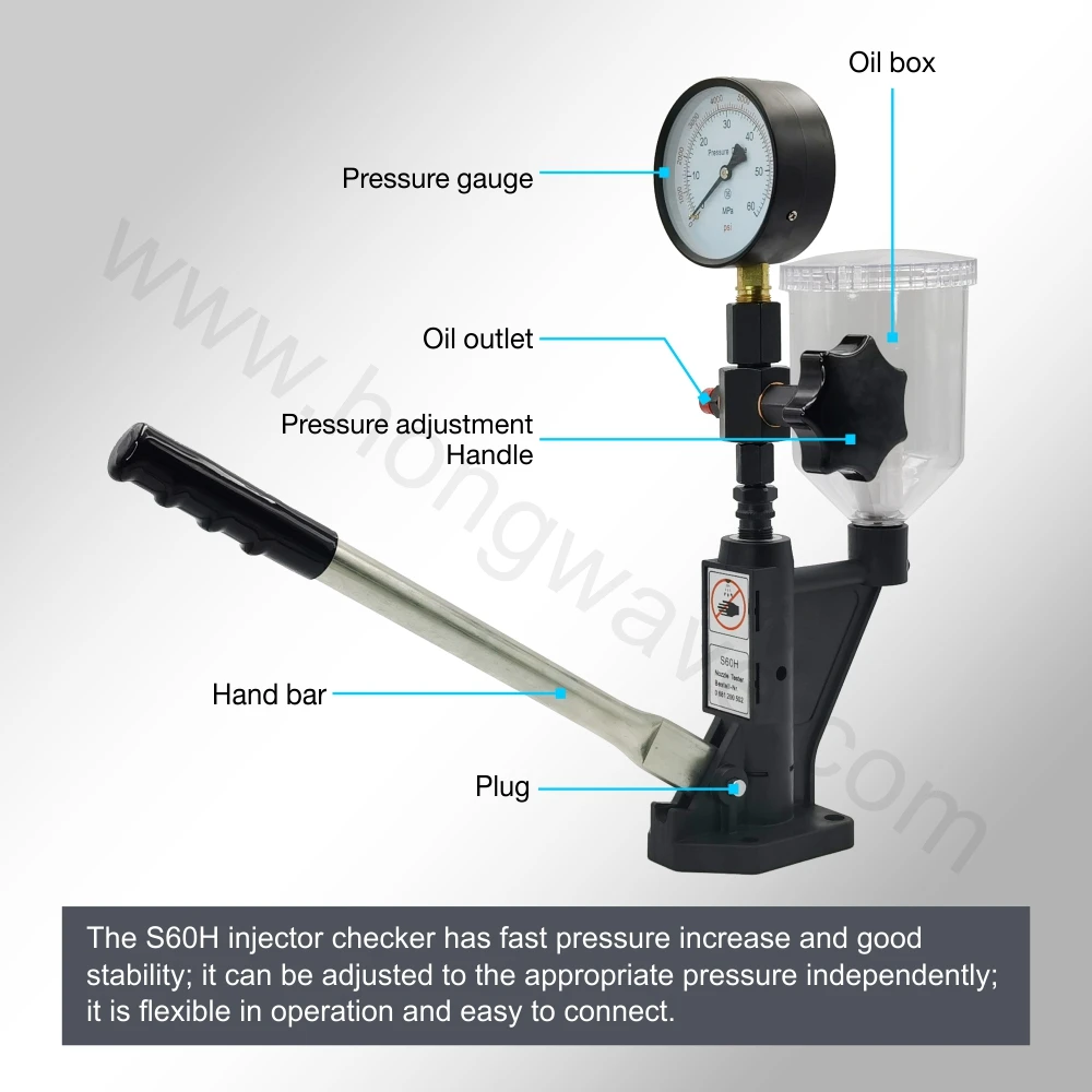 400Bar 6000PSI Diesel Fuel Injector Tester S60H Nozzle Validator Tester with Dual Scale Gauge Common Rail Pressure Repair Tool