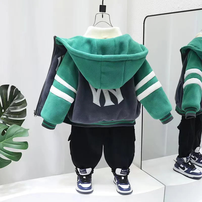 

Boys Plush Jacket Autumn And winter 2024 New Children's Fleece Hooded Top Korean Version Style Warmth Jacket Cotton Jacket Kids