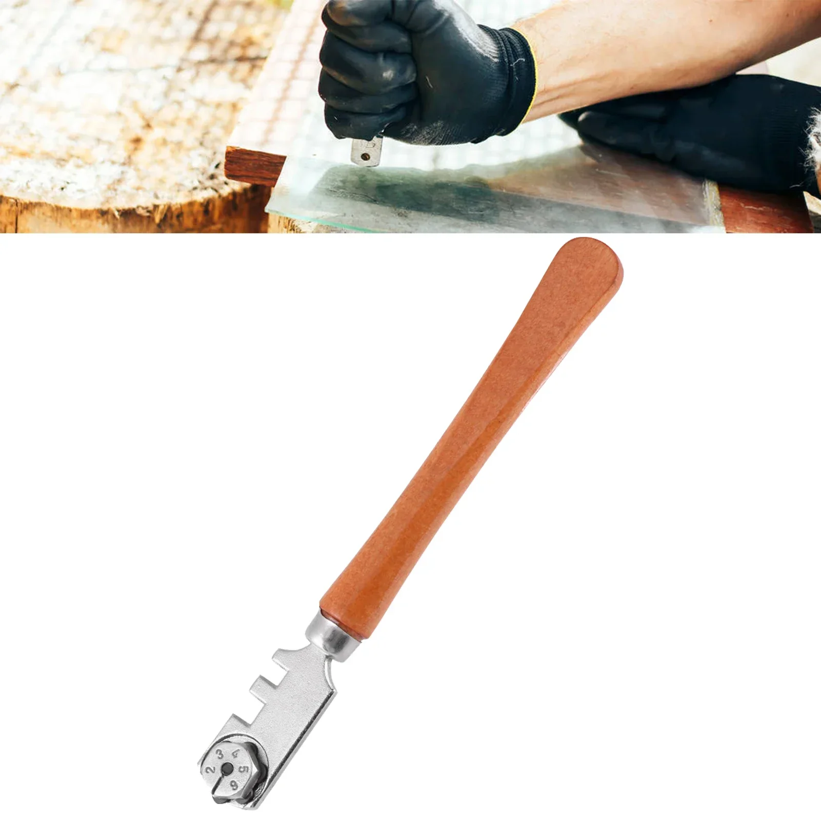 130 مللي متر المهنية ستة عجلة الزجاج القاطع الحرفية قطع عدة أداة مع مقبض خشبي عجلة قطع الزجاج ستة عجلة قاطع الزجاج