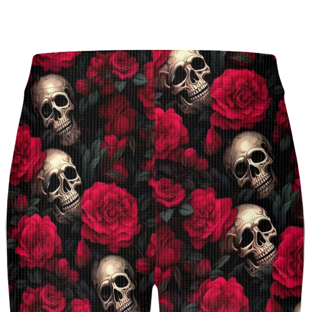 Edgy المرأة الجمجمة والورد طباعة طماق القوطية الشرير نمط عالية الخصر نمط في جميع أنحاء للحفلات غير رسمية وملابس لليوجا #6