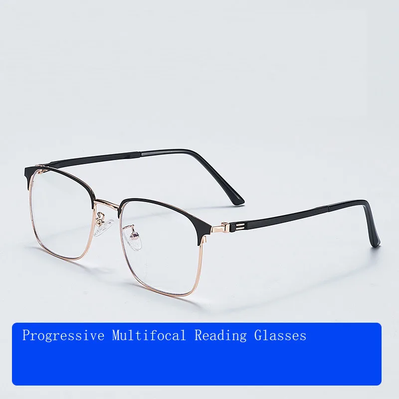 

Metal Multifocal Reading Glasses Progressive Anti Blue Ray New Square Full Frame Presbyopic Glasses Men Women Black Sliver