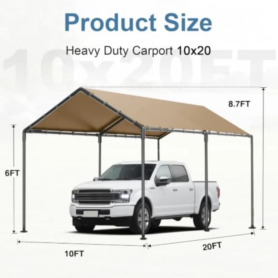 Carport, Heavy Duty Galavanized Carport Canopy, Party Car Tent Garage Shelter for Outdoor with Reinforeced Structure,FT