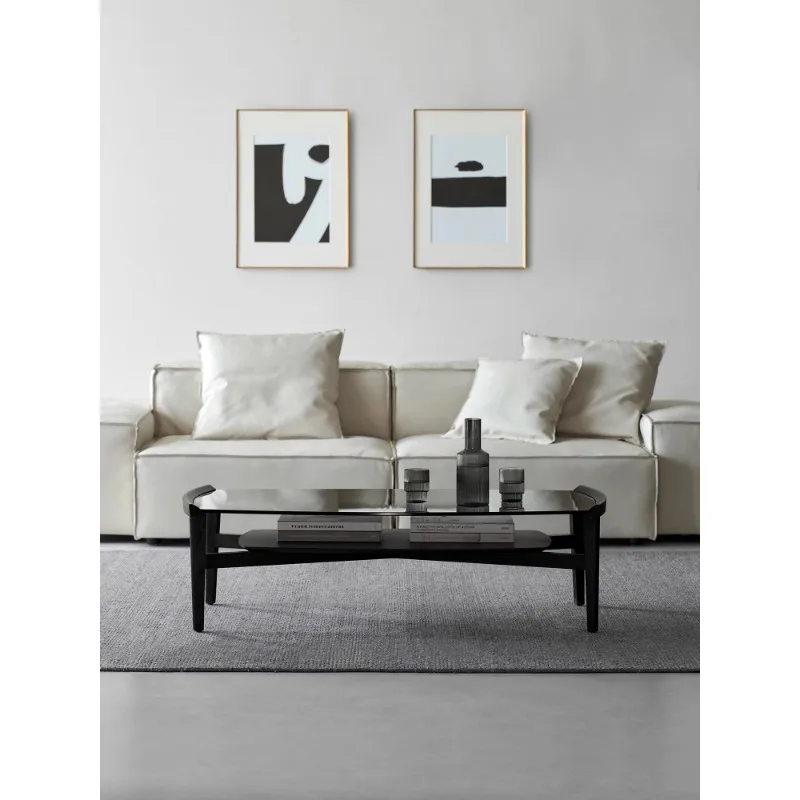 طاولة قهوة موكا أمريكا الشمالية الجوز الأسود الخشب الصلب الزجاج الحديثة غرفة معيشة بسيطة شقة صغيرة طاولة شاي