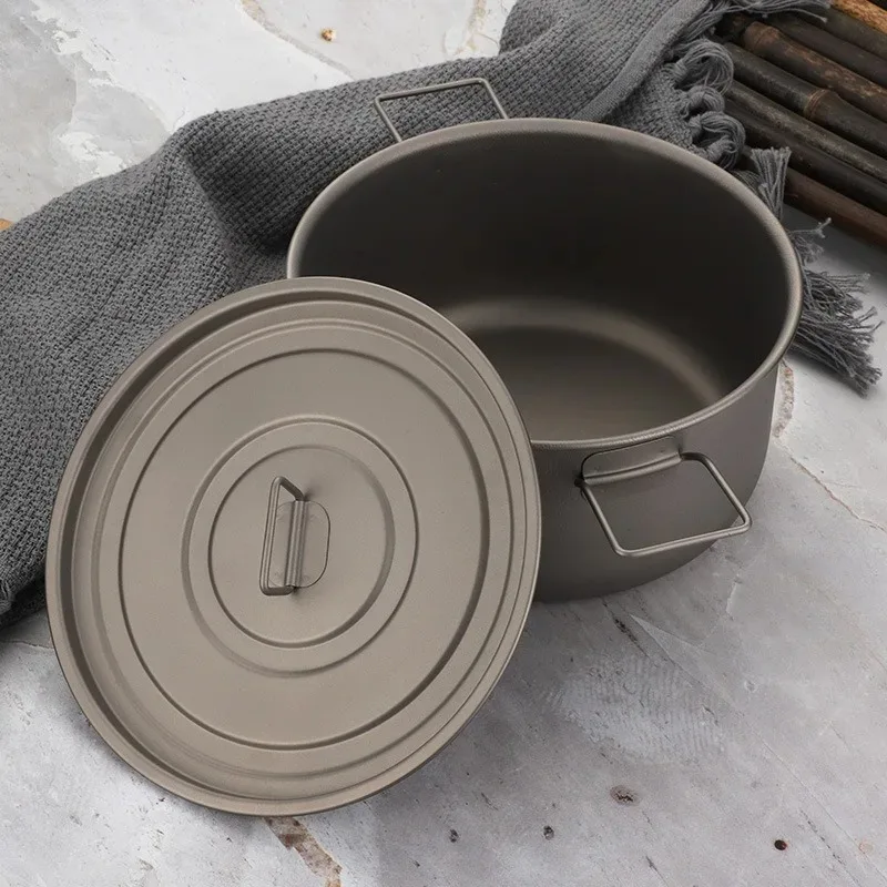 

Уличная кастрюля для супа из чистого титана, портативная многофункциональная кастрюля для кипячения большой емкости, утолщенная термостойкая походная кухонная кастрюля