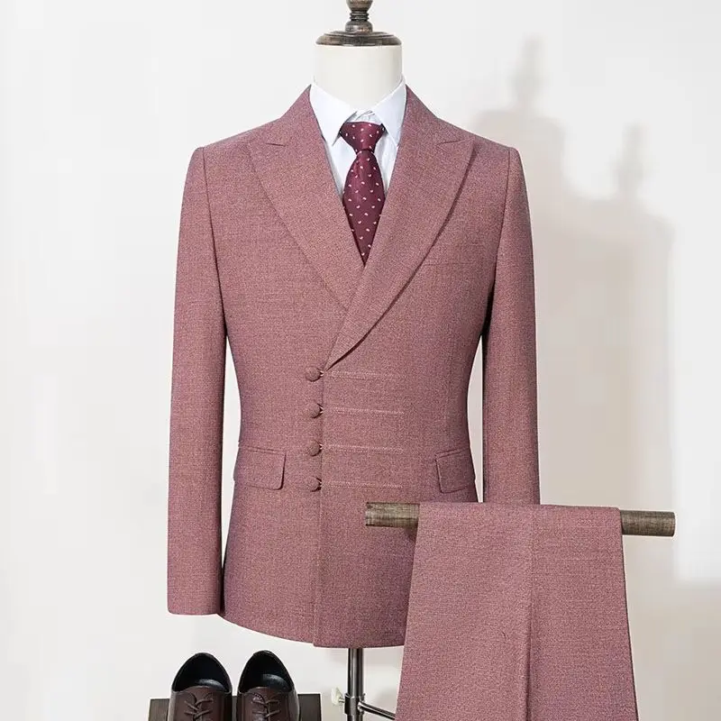 Suit (Blazer+Pants) Men's Linen Business Fashion Slim Gentleman 2 Piece Solid Color Wedding Travelling Beach Best Man Casual Set