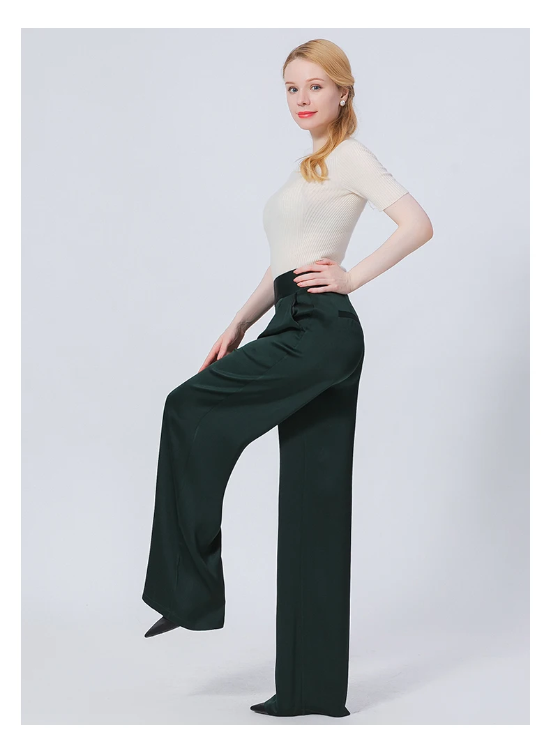 40m/m Silk trousers Double-sided Satin Natural Waist Smooth Skin-friendly Side Pull Diagonal Pocket Straight Pants KE566