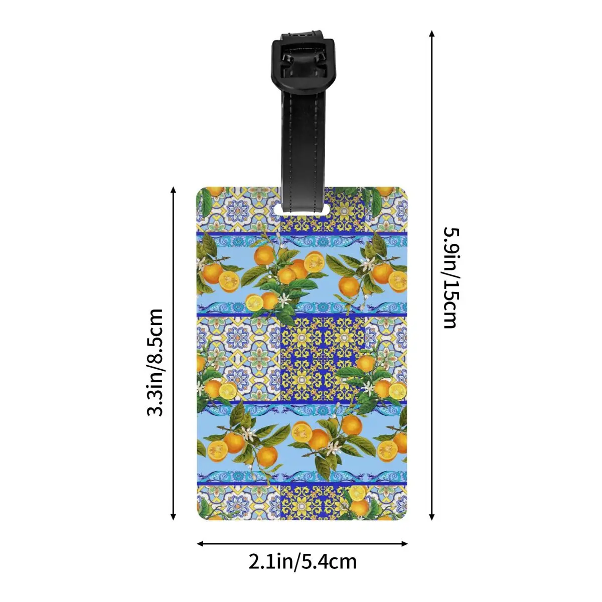 Etiqueta de bagagem personalizada de azulejos mediterrâneos, laranja, limões, etiquetas de bagagem personalizadas, etiqueta de identificação de capa de privacidade