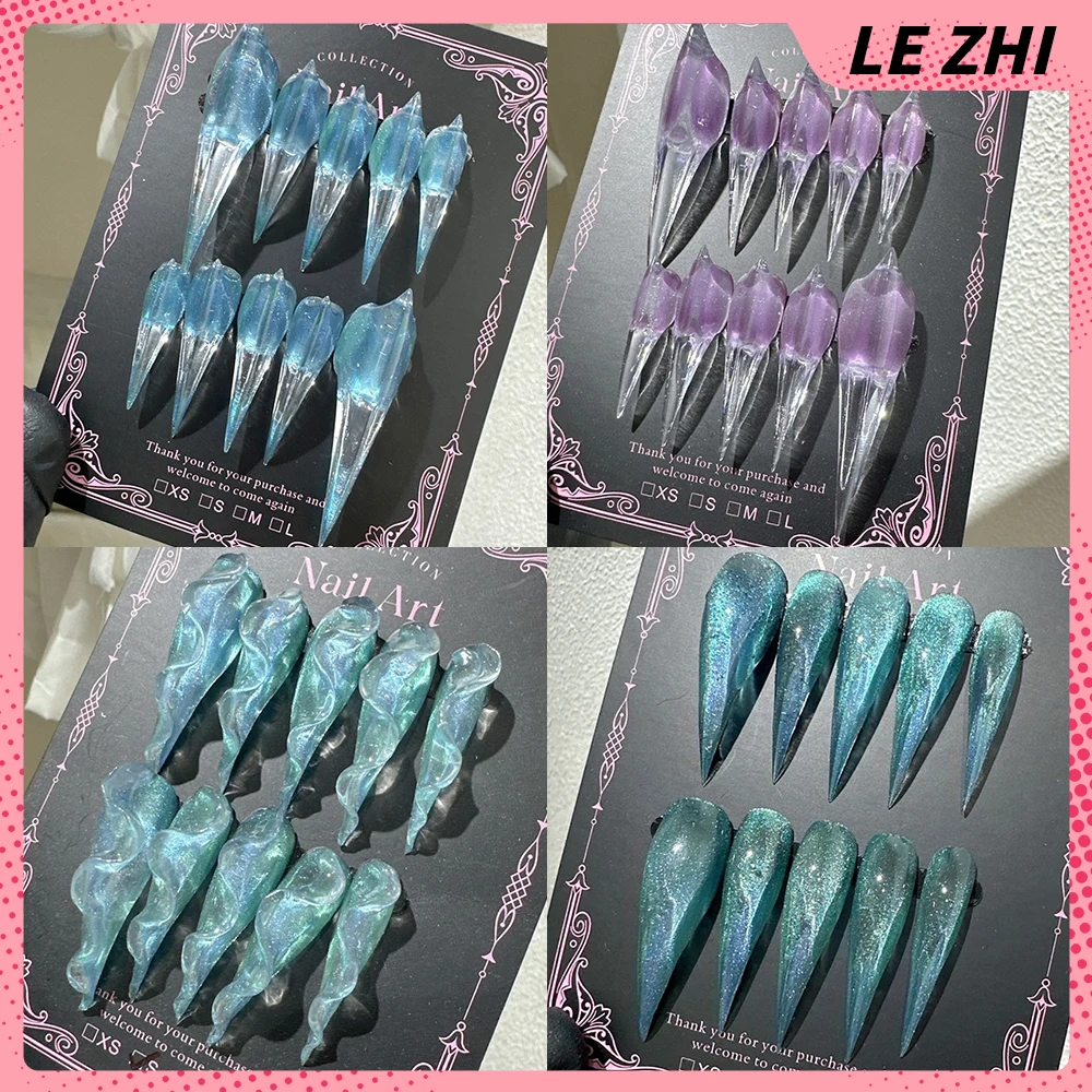 

Y2K Dragon Shaped Claw Eagle Claw Handmade Press On Nails Colorful Cat Eyes Gradients Water Ripples Detachable False Nails