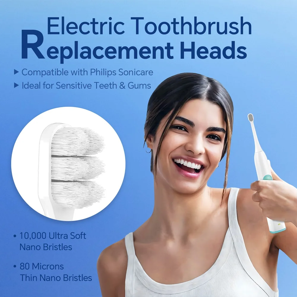 6 Pcs Ultra Soft Replacement Brush Heads Compatible with Philips Sonicare Electric Toothbrush 4100/6100/1100/2100/5300/5100/7500
