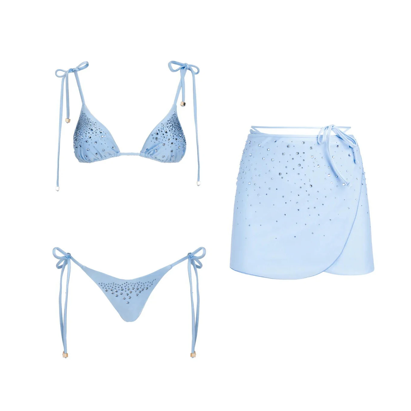 3-teiliger Diamant-Bikini Damen Sexy Badeanzug Luxus-Bademode Bandeau Biquini Damen Minirock Einfarbiger Badeanzug Strandkleidung
