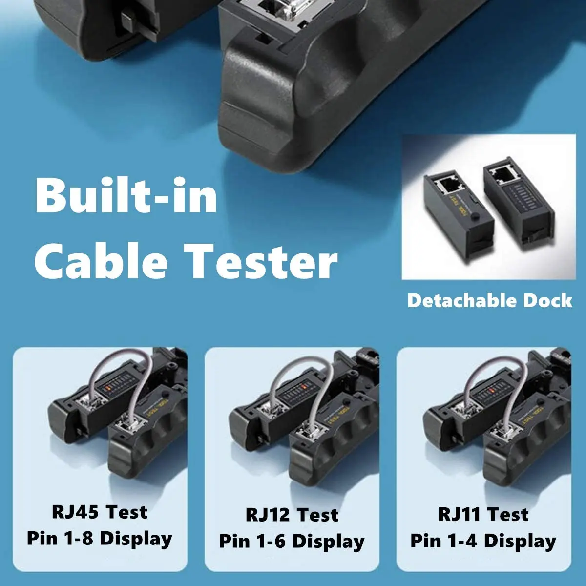 ZoeRax [All in One Cable Tester Crimper] per RJ45 RJ12 RJ11 spine modulari connettori di rete Strip Cut Test e Crimp Tool