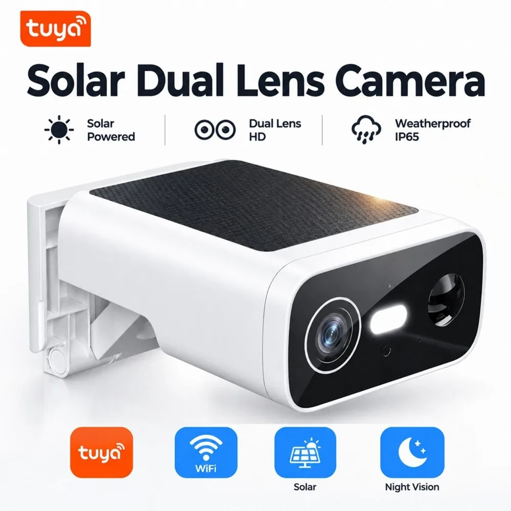 2026 New 1080P Tuya Solar Wireless Security Camera Dual Lens Camera