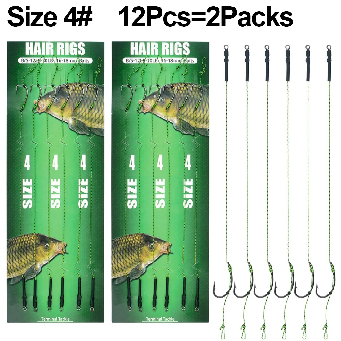 12 Stück Karpfen-Angelhaken, vorgebundener Karpfenhaken, Haar-Rig für Karpfen mit Linie, fertig gefertigte Boilies-Köder-Haar-Rigs, Karpfen-Angelgerät