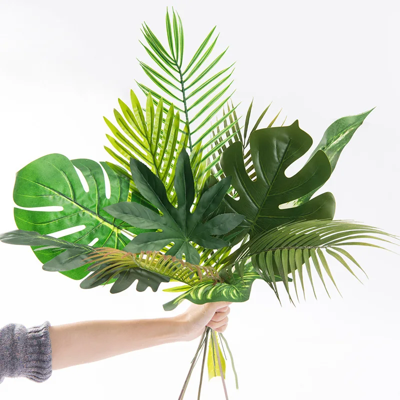 6 pcs Artificial Plants Tropical Palm Leaves Hawaii Luau Summer Party Jungle Safari Birthday Party Wedding Decor Fake Plants