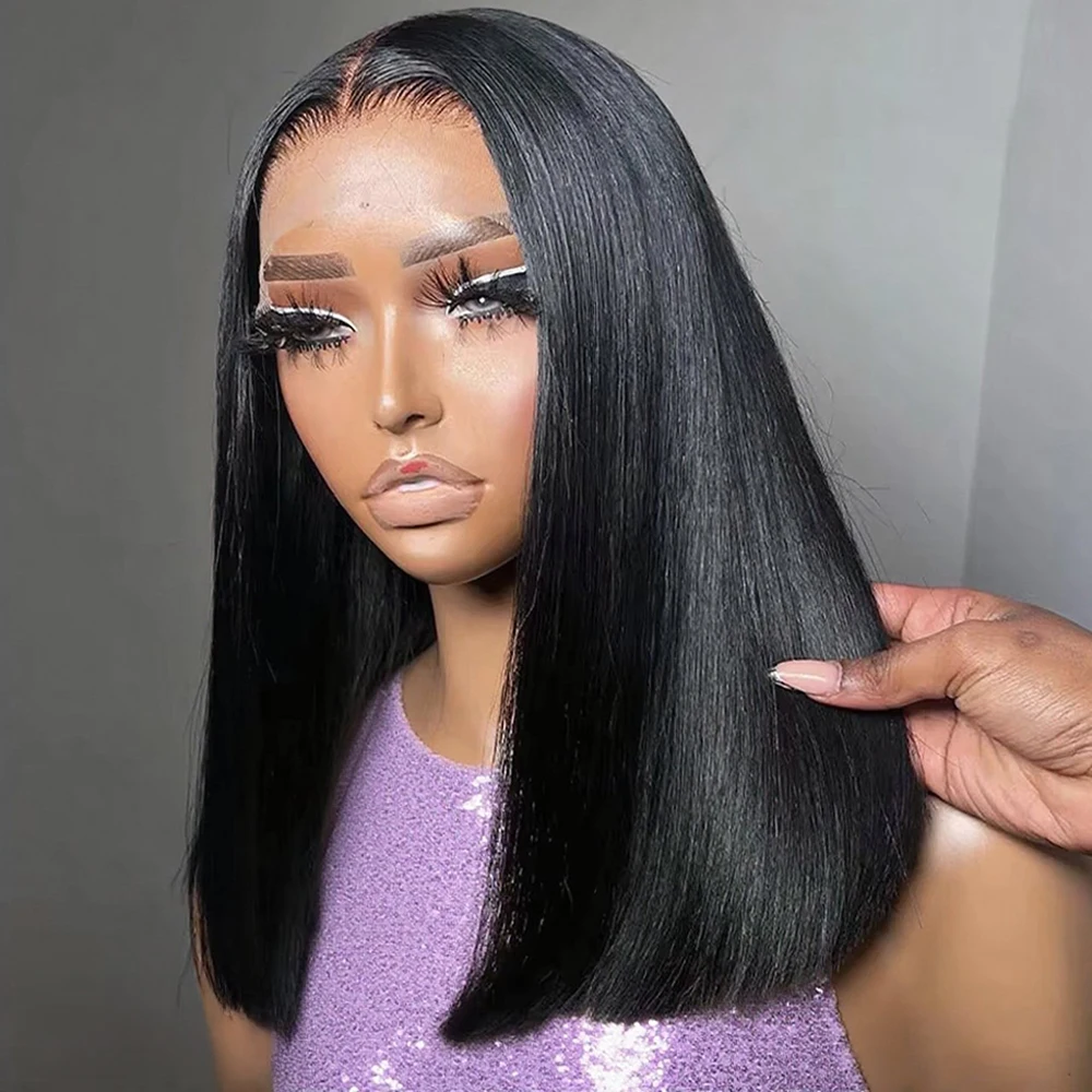 

13x6 Прямой Hd Парик Фронта Шнурка Предварительно Сорванные 13x4 Бесклеевые Парики Человеческих Волос Бразильский Remy Bone Прямой Короткий Парик Боб Для Женщин