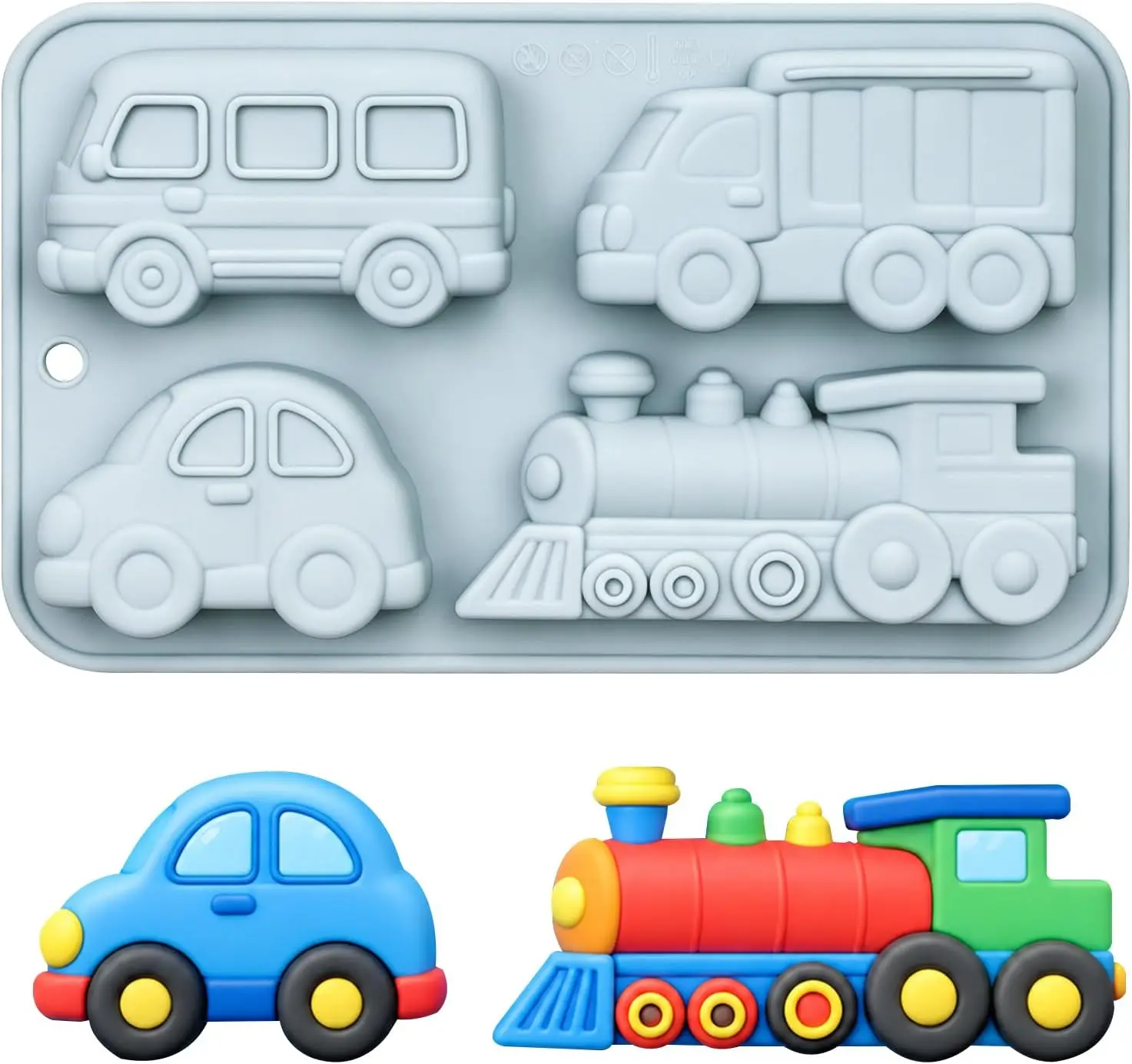 Transportation Vehicle Silicone Mold Car Train Bus Truck Fondant Mold Chocolate Candy Gummy Mold Kids Birthday Cake Decoration